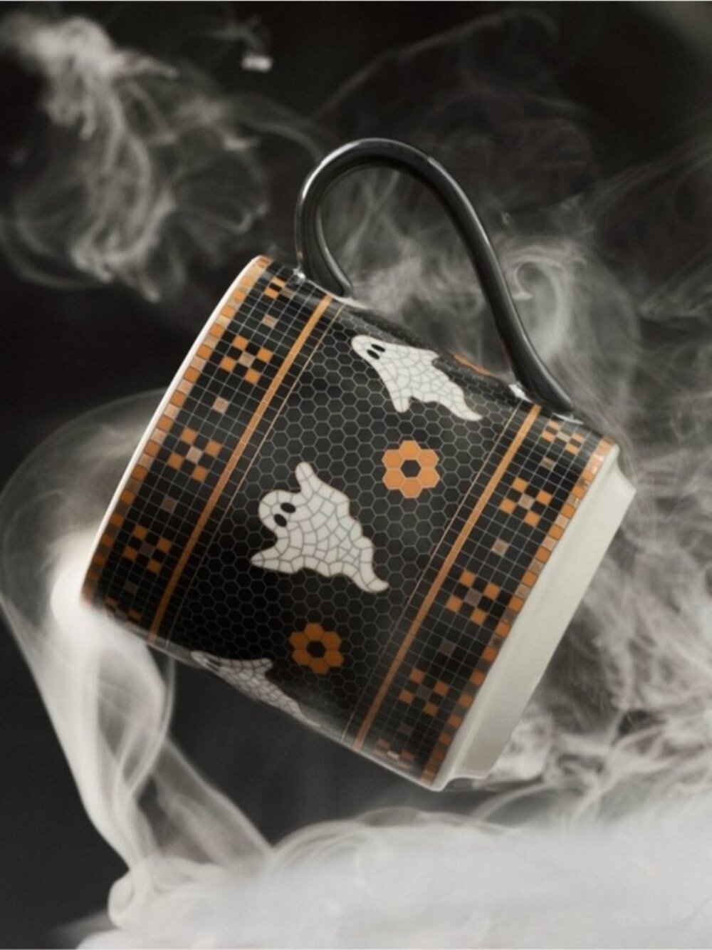 Anthropologie Bistro Tile Ghost Mug Halloween 24k Gold Accent New